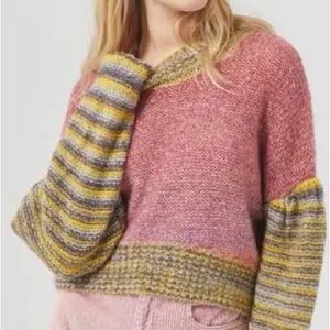 Urban Outfitters Pink and Yellow Striped Sweater. Size L